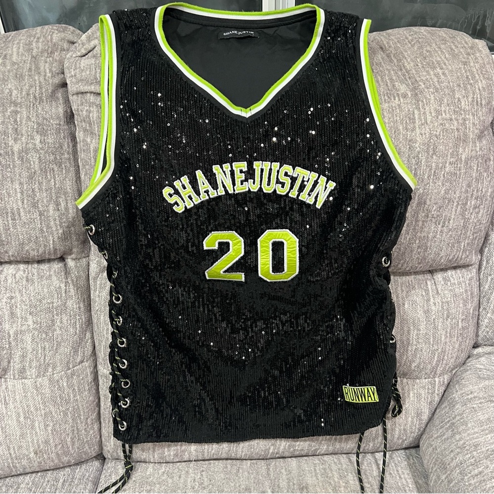 Shane Justin Runway Women’s Black & Green Jersey # 20 Legendary Size L